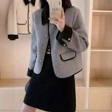 跨境小香风双面羊毛大衣女短款韩版小个子宽松高级感毛呢外套批发