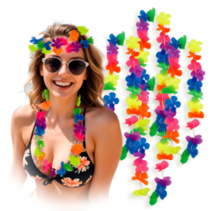 Rainbow Costume Props Holiday Style Artificial Hawaiian Garland Colorful Flowers Neck Ring Beach Party Decorations