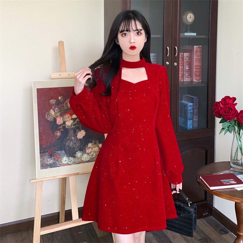 Evening Dresses Can Be Worn at Parties, Light Luxury High-End Niche Engagement Red Velvet Dress, Birthday Outfit for Women Evening Dresses Can Be Worn at Parties, Light Luxury High-End Niche Engagement Red Velvet Dress, Birthday Outfit for Women