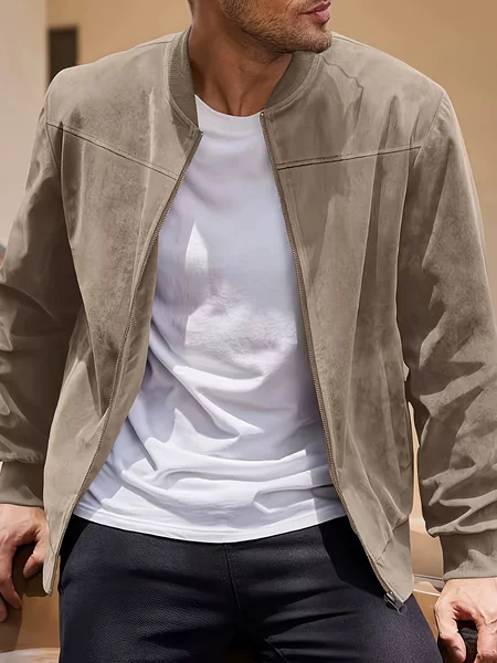 New European and American Size Men's Fashion Outdoor Casual Spring and Autumn Jacket Suede Zipper Vertical Collar Bomber Jacket