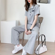 休闲运动套装女2024夏季新款网红穿搭短款上衣阔腿裤两件套时尚潮