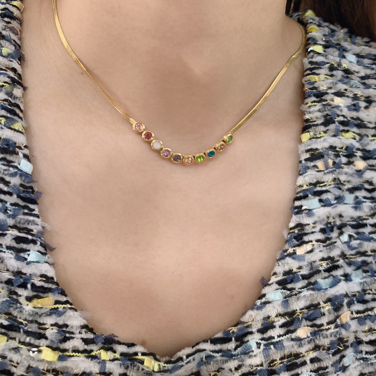 Wholesale Simple Style Round Titanium Steel Zircon Necklace_colorza_3