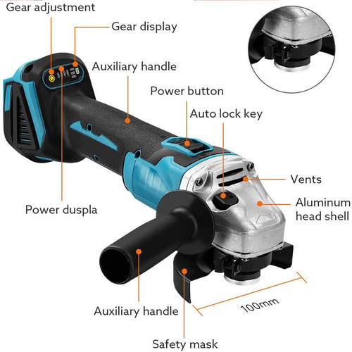 Cordless Angle Grinder Electric Angle Grinder Lithium-Ion Polisher Multi-Function Hand Grinder Electric Cutting Machine Home Use