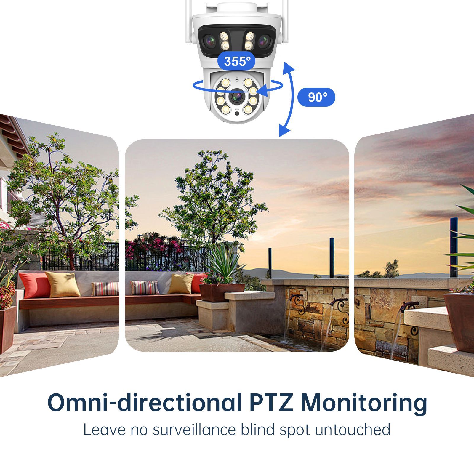 Cámara de Seguridad PTZ de Tres Lentes Tres Lentes 3MP de ABS Impermeable con Visión Nocturna HD para Interiores y Exteriores image 5