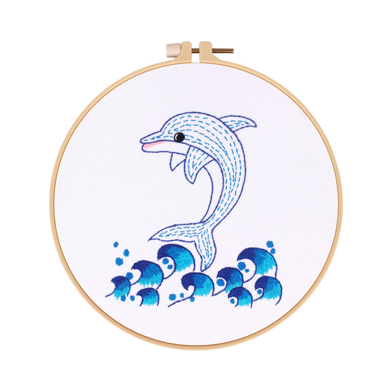 DIY Kit de bordado hecho a mano paquete de material delfín sirena globo de dibujos animados animal europeo transfronterizo inglés