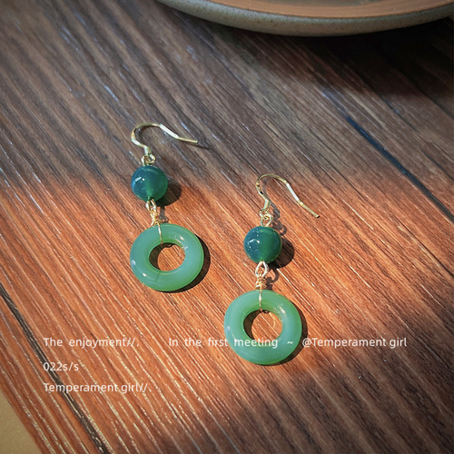 Chinese style ~ costume accessories 925 silver needle agate jade green earrings handmade design retro earrings factory