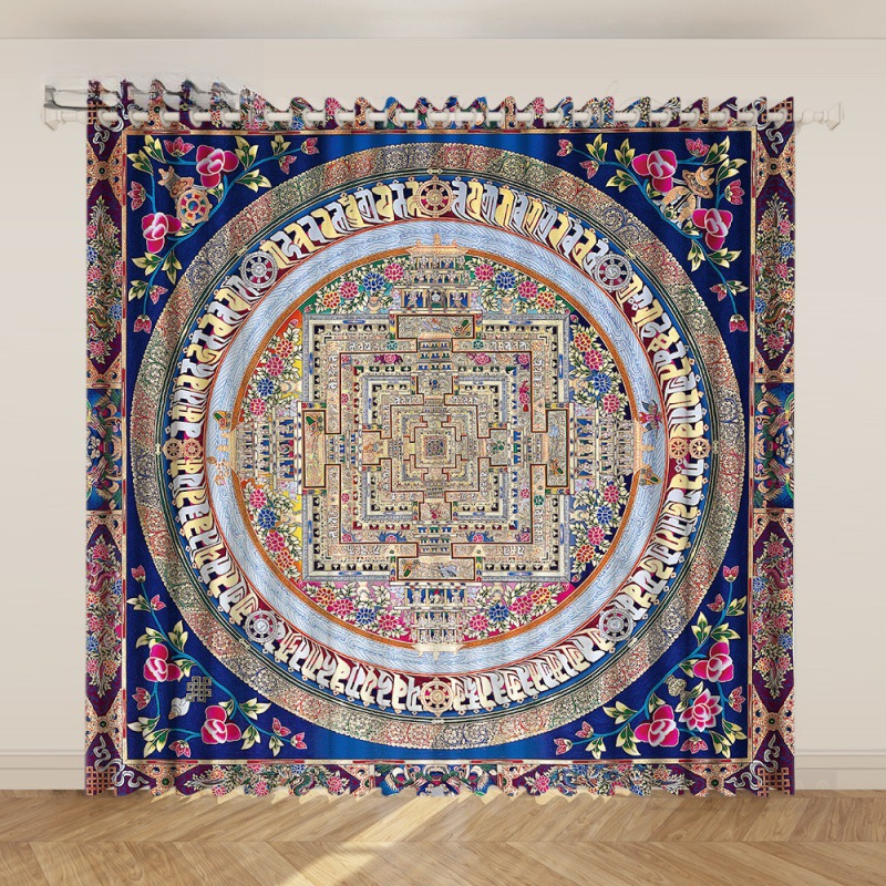 Xizang Door Curtain Retro 3d Xizang Buddhist Hall Cloth Curtain Hanging Curtain Xizang Buddha Statues Temple Pattern Floor-to-Floor Window Art