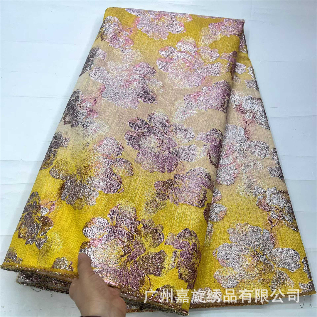 Vintage oro y plata tejido flor Jacquard tela europea y americana no moda vestido de fiesta accesorios de novia Brocade image 8