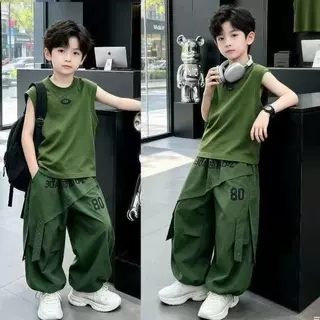 2026夏装新款男童背心帅气套装儿童宝宝洋气潮酷工装防蚊裤韩