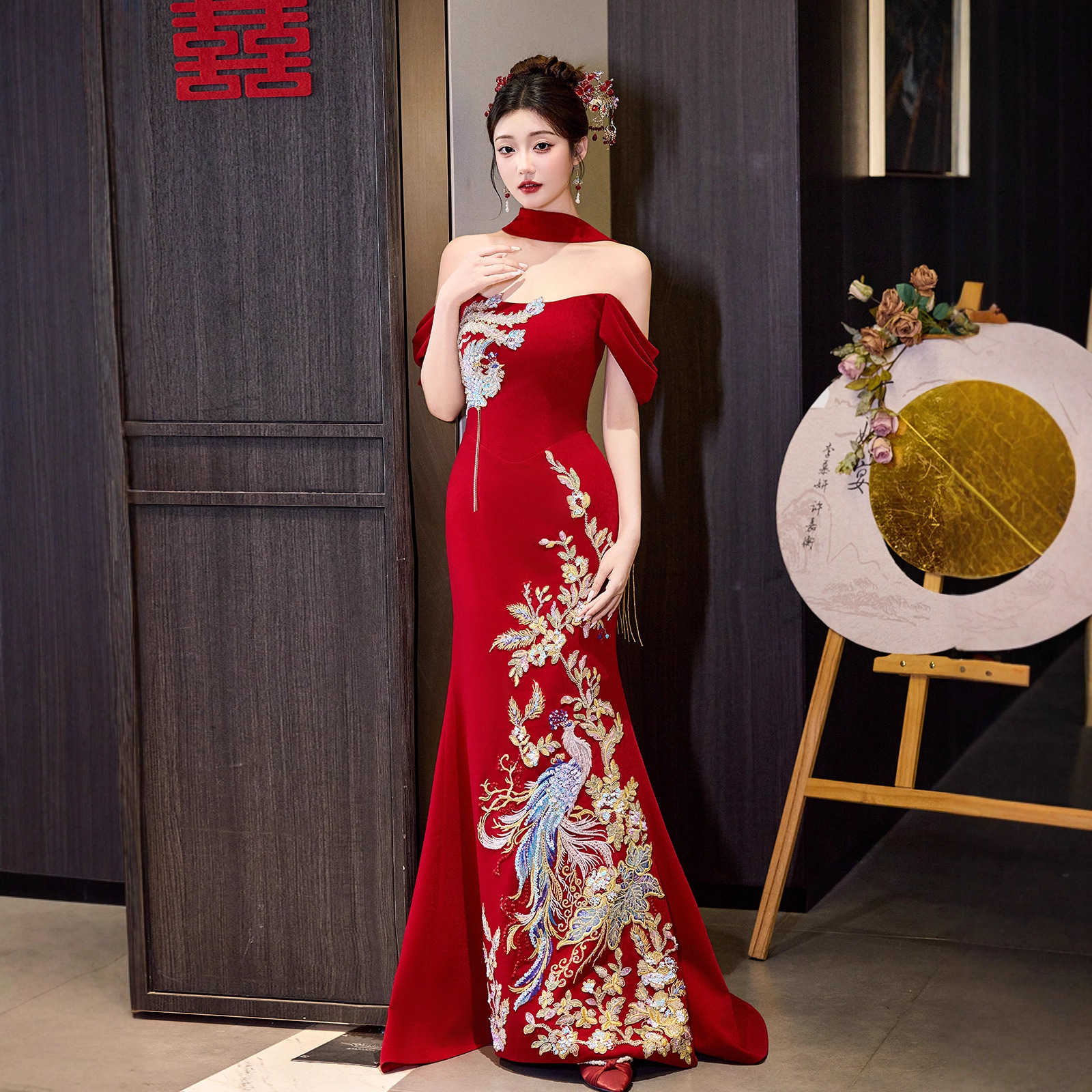 New Chinese Style Stunning Toast Dress Bride Heavy Morning Robe Women's High-End Fairy Engagement Dress Women's High-End Homecoming Dress