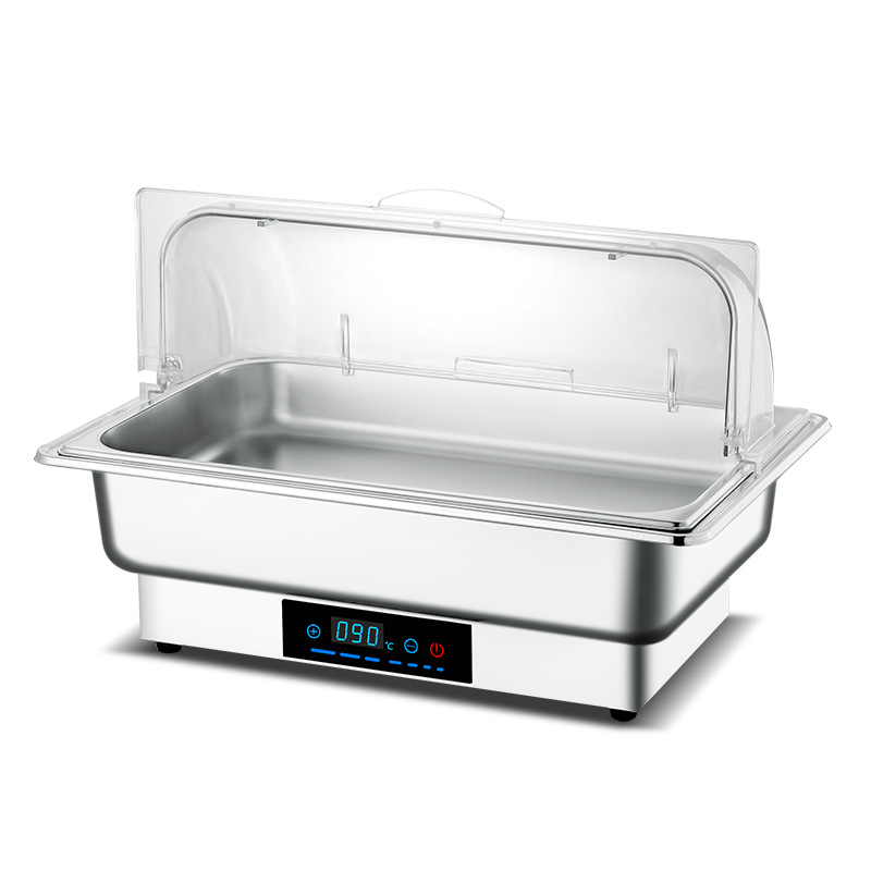 Acero inoxidable calefacción eléctrica buffet estufa flip-tapa visual desayuno aislamiento estufa espesada Hotel vajilla cuadrado buffet estufa