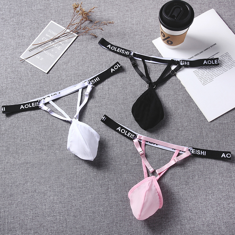 Sexy Elastic Butt Lift Double Thong Men's U Convex Bag Sexy Exposed Buttocks Mesh Low Waist T-Shaped Pants M1406 #