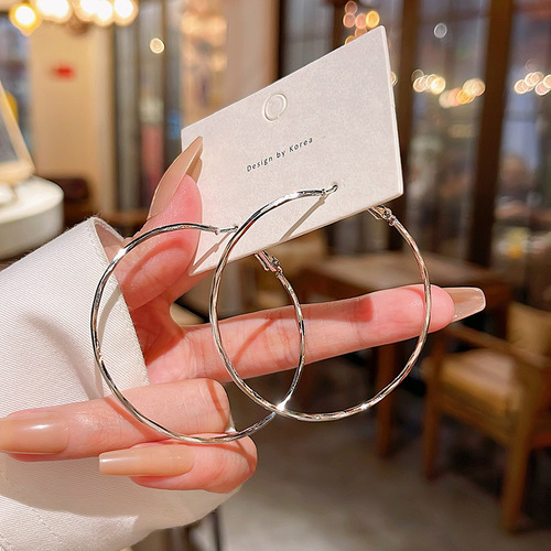 Light Luxury, Niche, Versatile, Stylish, Minimalist, Exaggerated Plain Hoop Earrings for Women, S925 Silver Needle, Fashion Copper Style, Nail Earrings, Accessory