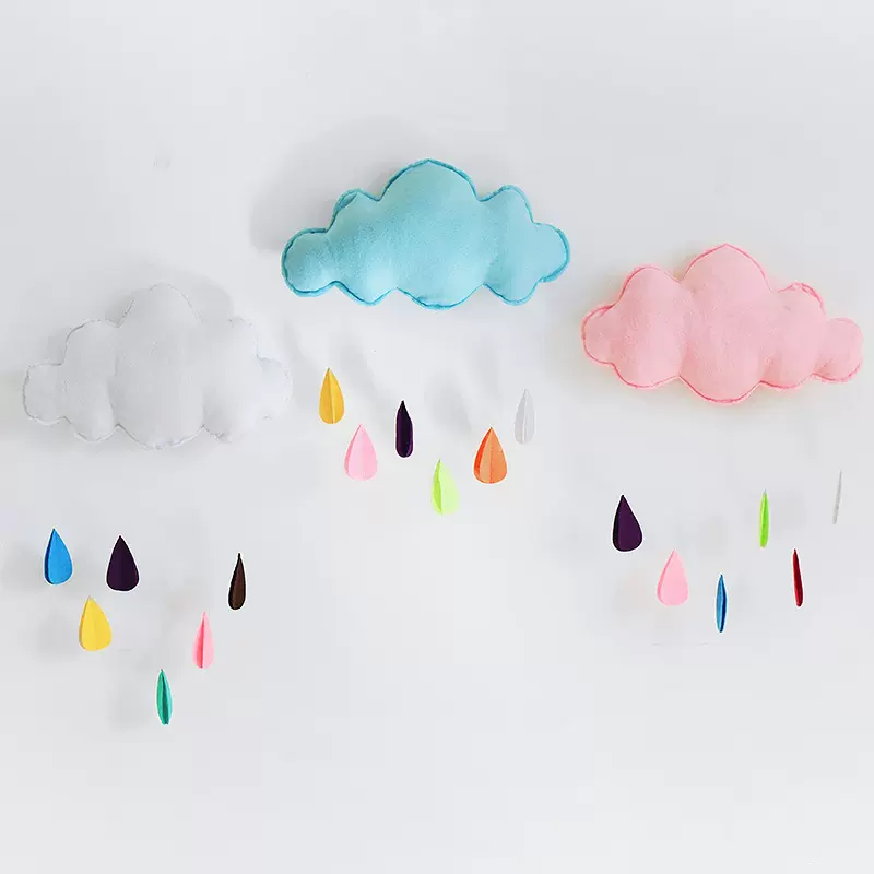 儿童帐篷家居装饰毛毡云朵雨滴不织布艺墙贴新年挂件布置摄影道具