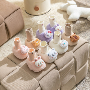 Autumn and winter newborn thickened cotton shoes baby cartoon socks shoes for boys and girls baby cute doll high-barrel plush shoes
