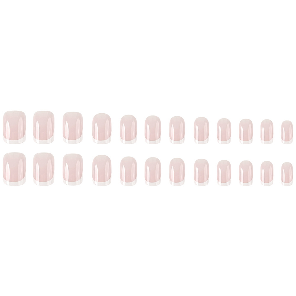 Ventas transfronterizas en polvo desnudo bordes blancos manicuras francesas temperamento suave usar uñas de cabeza plana 24 piezas de parche de uñas image 6