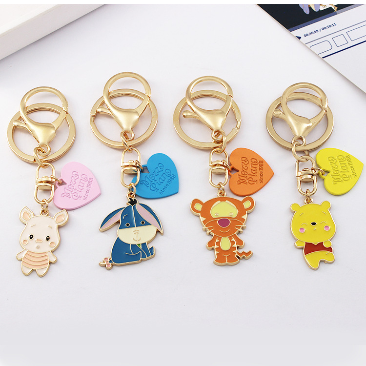 Alloy Anime Winnie Bear Love Keychain Cute Cute Piggy Donkey Bear Powder Pig Accessories Bag Pendant