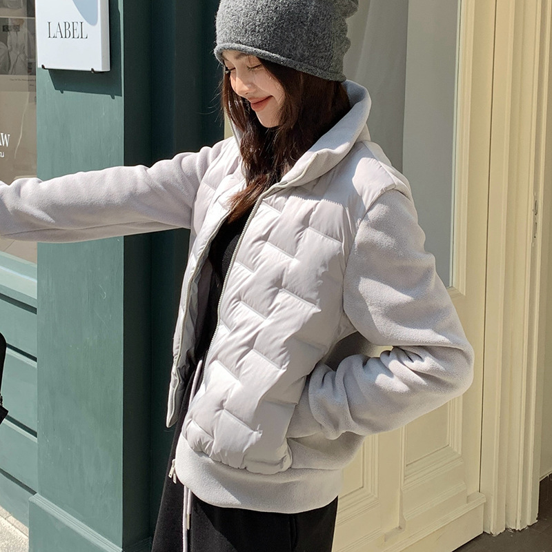 모리시마 가을과 겨울 폴라 플리스 다운 재킷 여성의 2024 새로운 탄성 단색 따뜻한 카디건 화이트 오리 다운 다용도 코트