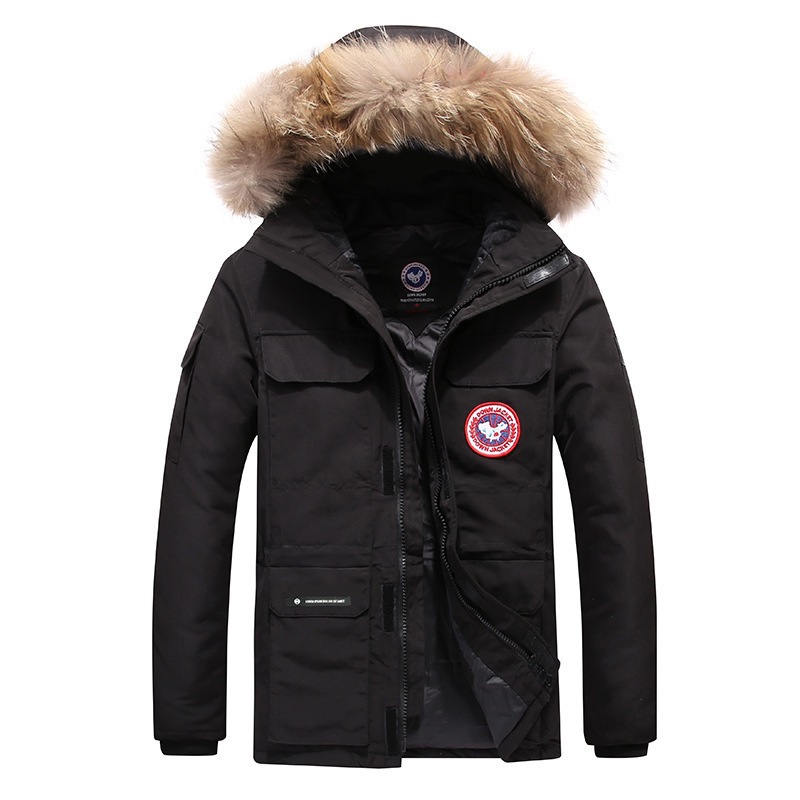 Trendy large-size winter down jacket with large fur collar and hood, workwear style, sports outdoor cotton coat for men, thickened outerwear