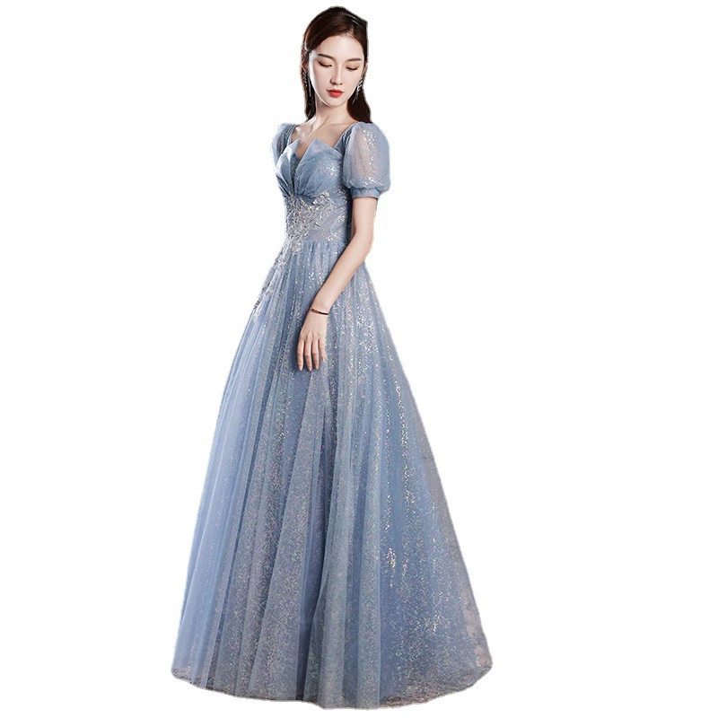 Autumn blue design evening dress