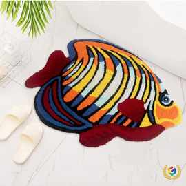 ✅家用海洋热带鱼刺绣款地毯儿童卧室地垫床边防滑脚垫批发跨境萌