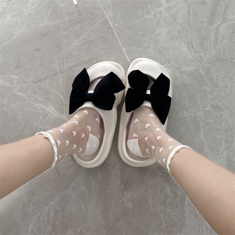 木耳邊小愛心條紋中筒襪玻璃絲水晶襪網紗學生女襪透氣夏季薄款jk