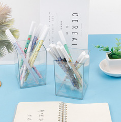 Transparent square pen holder plastic creative student pen box organizer desktop makeup brush multi-functional stationery holder storage box