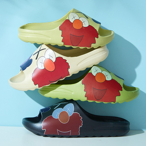 Cross-border color printing summer coconut couple's rub-on thick-soled bathroom sandals and slippers with modified pattern for outdoor wear