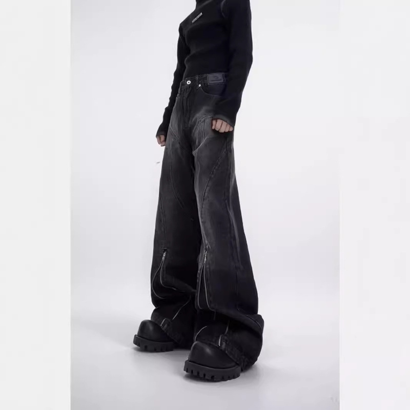 Four Seasons High Street Jeans Men's American-style Hip-hop Loose All-match Straight Pants Zipper Pants