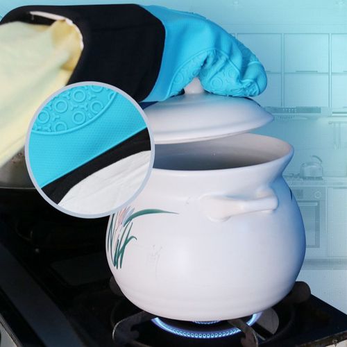 Big eyes wavy silicone heat insulation gloves, anti-scalding oven wave oven heat insulation, extended and thickened polycotton gloves