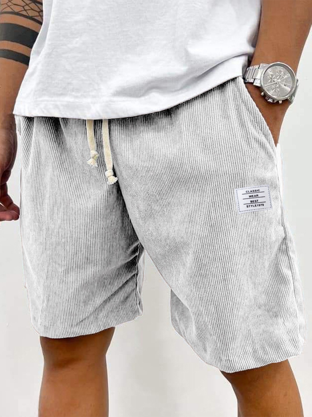 Men's Casual Drawstring Shorts New Style Versatile Trendy Five Point Pants Thin Pocket White Label_viptrois.com