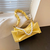 Fresh cute one-shoulder bag with bow, small bag, fashionable shoulder bag, chain from pearl, 2021 collection, Korean style