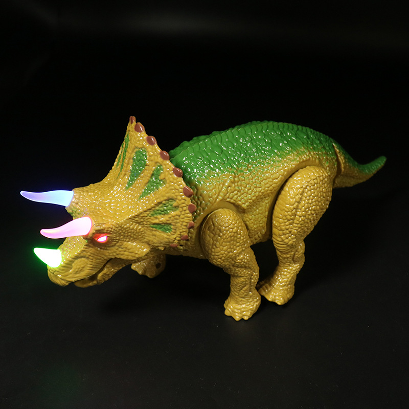 Simulación eléctrica transfronteriza de juguetes de dinosaurios luz de música caminando automáticamente triceratós niños puzzle al por mayor