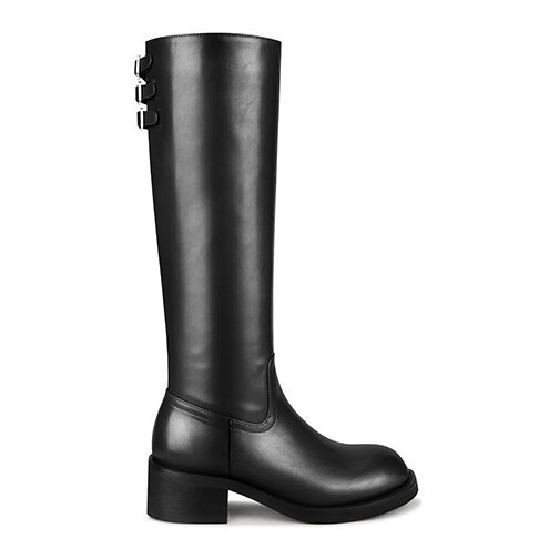 Women's Knee High Boots With Thick Heel And Buckle Side Zipper_voghion.com