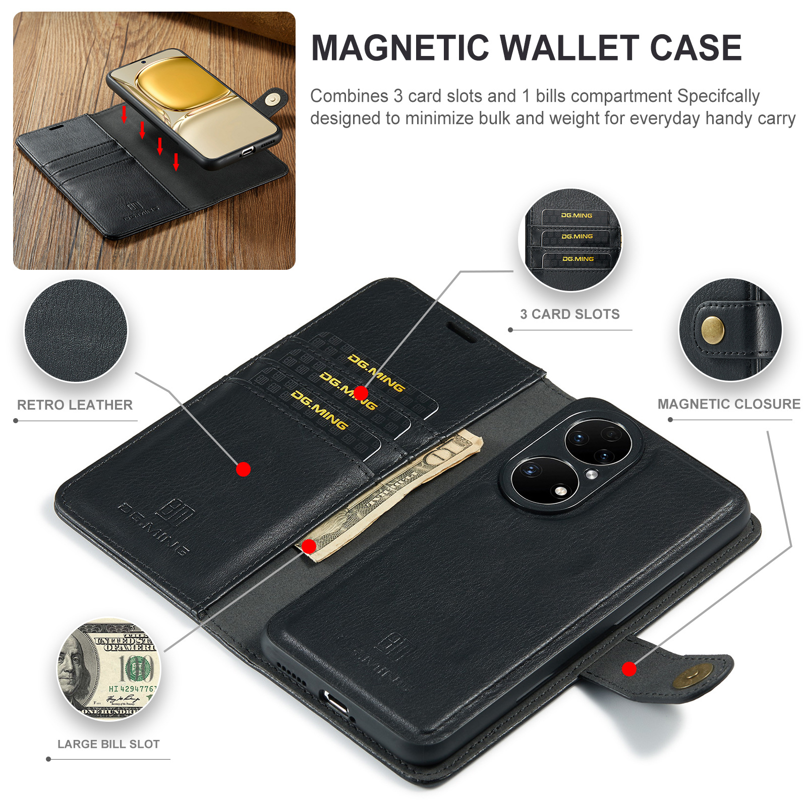 Magnetische Handyhülle Aus Leder Für Huawei P50 Und P50 Pro_voghion.com