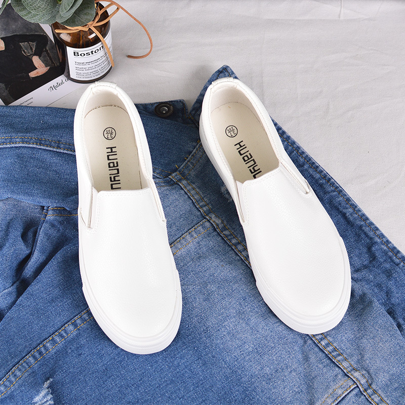 Pure white leather White shoes women's slip-on slip-on couple loafers waterproof stain-resistant flat men's shoes casual shoes