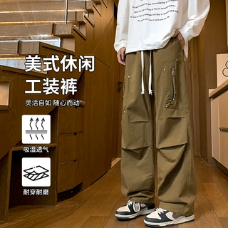 美式多口袋纯棉工装裤男士2025年秋季宽松直筒休闲裤潮牌运动裤子