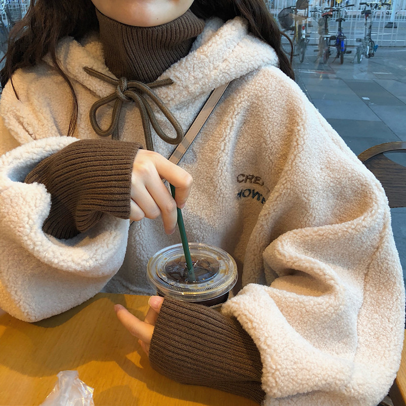 加绒加厚卫衣少女秋冬装2025新款初中高中学生韩版宽松羊羔毛外套