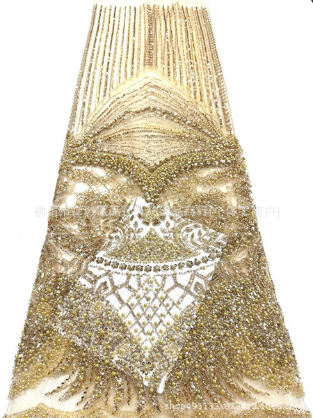Fabrica directa de fabricación de tejido de bordado de bolsas tridimensionales franceses de alta gama vestido de boda de moda tubo de bordado de perlas tela