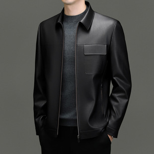 Spring and Autumn 2024 New Haining Genuine Leather Men's Slim-fit Short Lapel Young and Middle-aged Men's Leather Jacket Coat