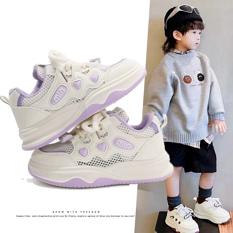 Детские кроссовки 2025, весенне-летний новый стиль, белые туфли для девочек, спортивная повседневная обувь с одинарной сеткой для мальчиков, удобные кроссовки на мягкой подошве