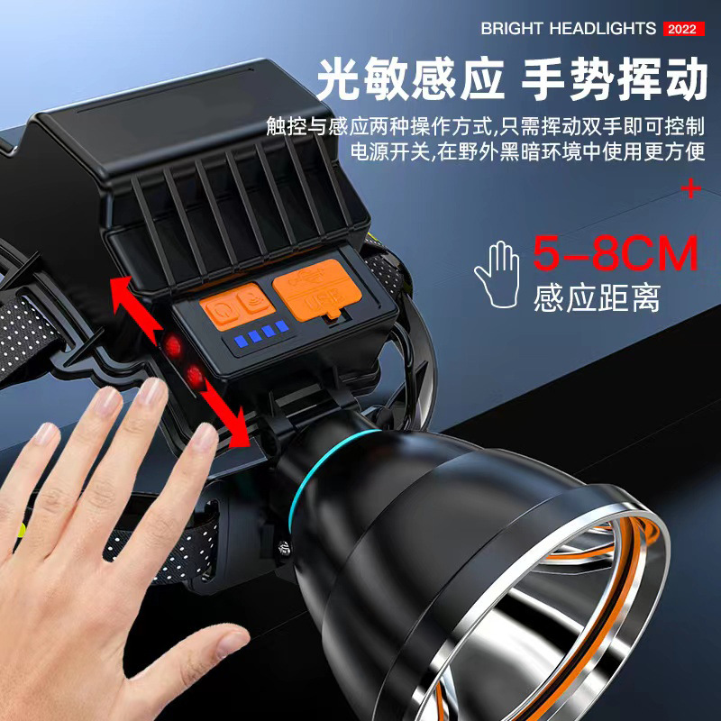 Linterna Frontal LED de Alta Potencia Transfronteriza, Ultra Brillante, de Gran Capacidad, Recargable y de Larga Duración, Herramienta de Iluminación para Mineros