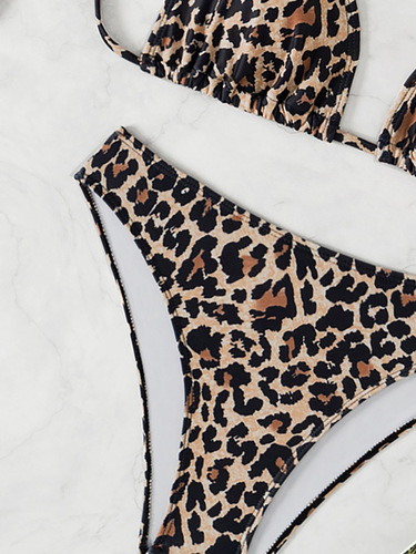 2025 New Bikini Cross-Border European and American AliExpress Lace-Up Leopard-Print Sexy Bikini Two-Piece Swimsuit Women's Swimwear