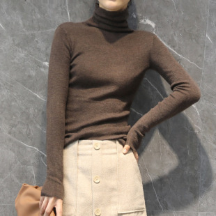 2023 autumn and winter new pile collar women's wool high collar slim Joker solid color plus size sweater base sweater