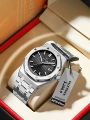924 silver shell black surface steel belt