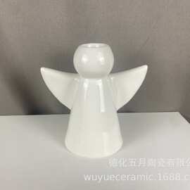 欧美白色陶瓷圣诞天使烛台陶瓷工艺品定制天使造型烛台圣诞天使