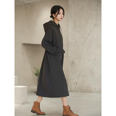 60223#秋冬新款深灰色重磅高克重宽松显瘦宽松休闲连帽卫衣连衣裙