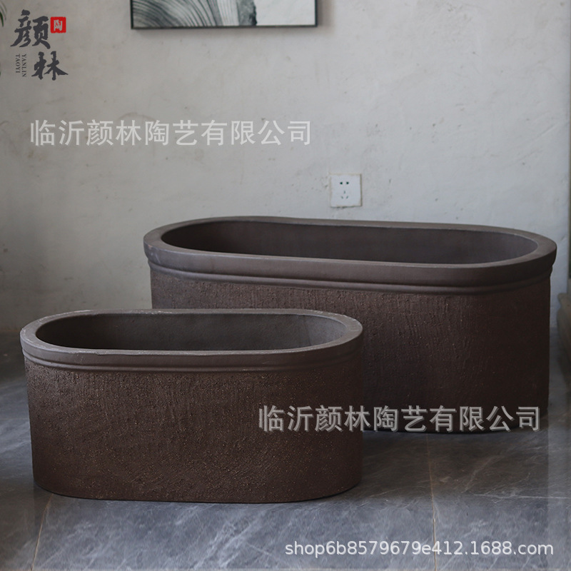 Cerámica gruesa arena púrpura elíptica rectangular pesebre patio árboles plantación de vegetales j gran maceta villa paisajismo maceta simple nórdica