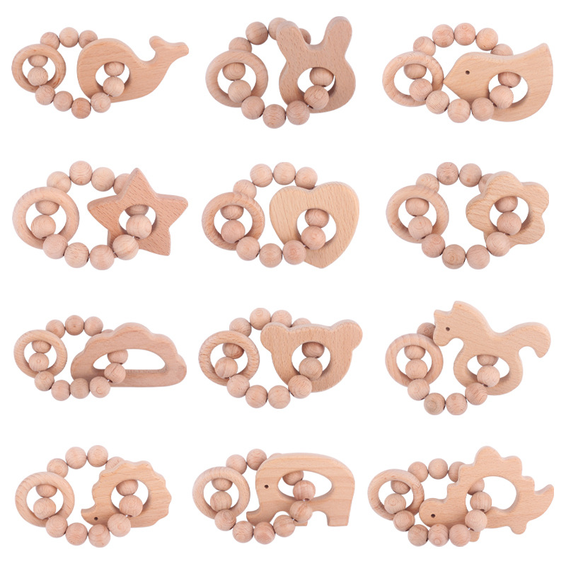 Nuevo bebé suministros de dibujos animados animal pájaro elefante teether juguete calmante bebé haya pulsera molar