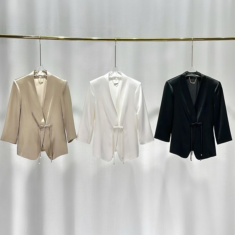 2026 Spring/Summer New Triacetate V-Neck Short Blazer High-End Elegant Slim Fit Jacket